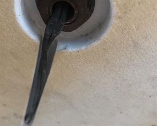 Vintage Italian floor lamp with glass shade and marble base.  3 lights. Chrome pole.  Some wear but in overall great condition.  54H x 16W (shade). base is 12W.  $850. This is the bottom of the base