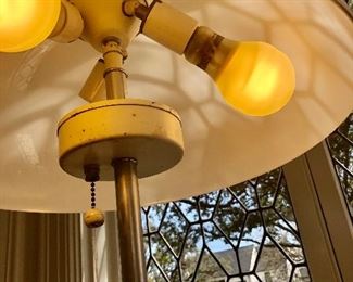 Vintage Italian floor lamp with glass shade and marble base.  3 lights. Chrome pole.  Some wear but in overall great condition.  54H x 16W (shade). base is 12W.  $850