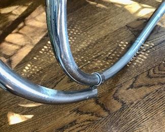 Pair of Mies van der Rohe cantilever cane + chrome armchairs.   32H x 22W x 31D (seat 17H, arm 25H).  Very good condition.  A few areas where cane is loose (see photos).   $1000 each   