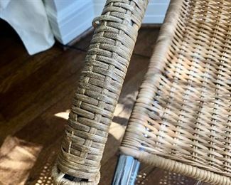 Pair of Mies van der Rohe cantilever cane + chrome armchairs.   32H x 22W x 31D (seat 17H, arm 25H).  Very good condition.  A few areas where cane is loose (see photos).   $1000 each   