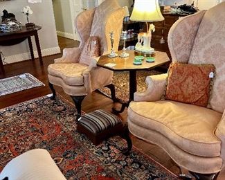Pair wingback Queen Anne chairs
