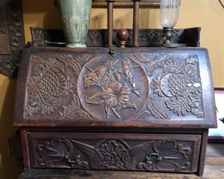 Vintage Wood Carved Polynesian Style Desk Top