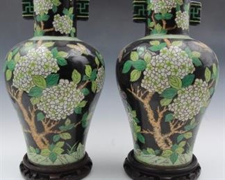 Pair Of Chinese Black Arrow Porcelain Vases 
