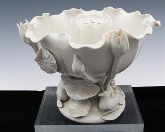 Antique Blanc De Chine Flower Holder With Frog