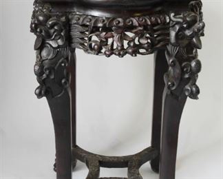 Carved Chinese 19th c table with Marble 