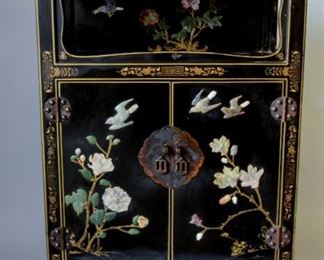 Exquisite Hardstone Black Lacquer Cabinet 