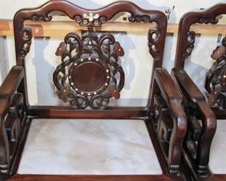 Chinese Arm Chairs with Marble and Character markings 