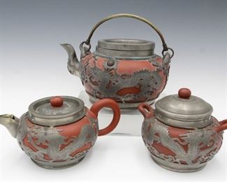 Yixing Pewter Clad Tea set 