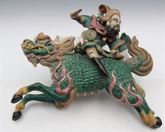 Antique Chinese Riding Kirin Dragon Clay