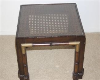Knob Creek end table with caning under glass.