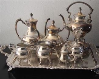 Silver plate tea service.