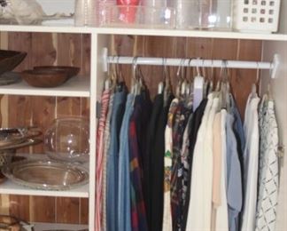 Ladies clothing, paper and plastic party goods. Large serving trays and platters.