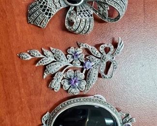 Sterling marcasite pin/pendants