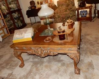 Beautiful old carved coffee table w/ball & claw feet