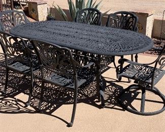 Patio Oblong Table w 6 Chairs and Cushions 42 x 84 