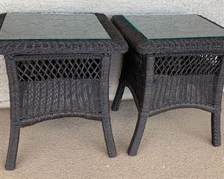 End Tables Wicker w Glass Tops