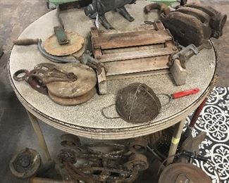 hay trolley, pulleys, jacks, washer roller...