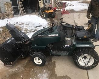 Craftsman tractor w/ 46" mower, bagger, weight box and plow,