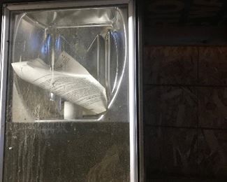 3 - industrial outdoor parking lot lights w/ their poles & 2 lights w/ no poles.