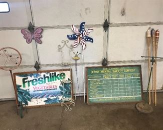 Framed Larsen Co FRESHLITE Vegetables clock, The LARSEN Co Department Safety Contest Framed Board - (the Larson Co name was used as early as 1945 thru the mid 1990s), samples of lots of the lawn art/decorations