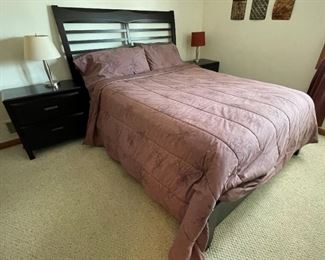 Queen bed with adjustable mattress, two nightstands