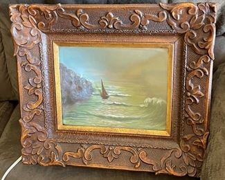 Oil painting in a shadow corner box with light.
