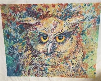 Charlotte Sherman signed lithograph "The Owl"