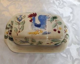 Vintage Hand Painted Butter Dish with Rooster by NASCO