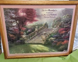 Large Thomas Kinkade Puzzle Picture in Oak Frame