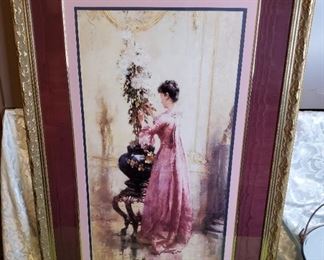 Stunning!   Large Picture of a Dark Haired Woman Arranging Flowers