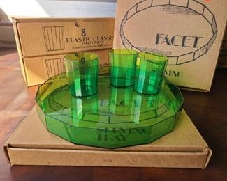 Plastic Drink Glasses And Serving Tray