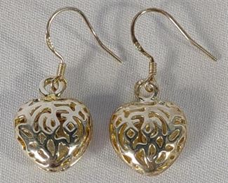 Sterling Silver Filigree Heart Earrings