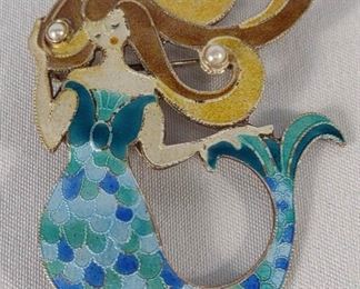 Sterling Silver Enamel & Pearl Brooch / Pin