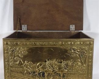 Antique English Embossed Brass Coal Box
