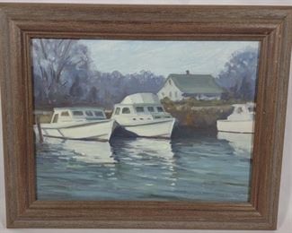 Mary Ekroos Original Painting of Docked Boats