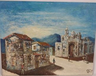 Original Signed Oil on Board of Mexico Town