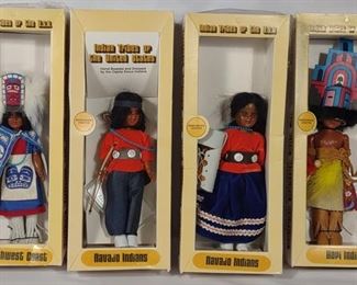 4 Handmade Native American Dolls in Box