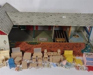 Marx Large Litho Tin Toy Doll House w/ Furniture