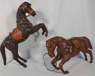 2 Antique Leather Covered Toy Horses / Figurines