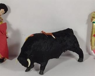 Vintage Bull Fighting Matador Dolls & Bull