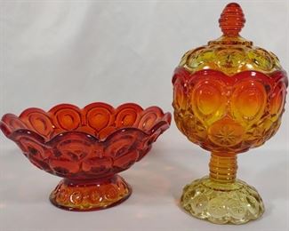 Moon & Star Amberina Smith Glass Compotes & Lid