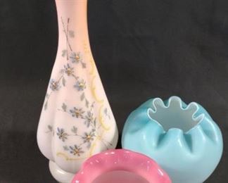 Cased Glass Vase & Cased Rose Bowls