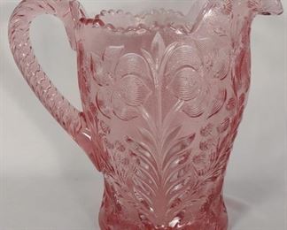LE Smith Dogwood Pink Glass Pitcher