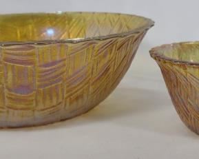 Vintage Gold Iridescent Glass Basket Bowls