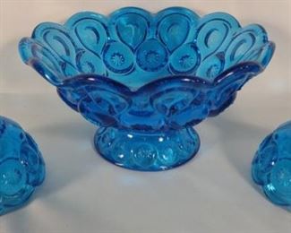 Blue Moon & Star Glass Compote & Candle Holders