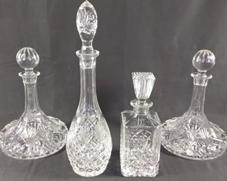 4 Crystal Cut Decanters w/ Stoppers