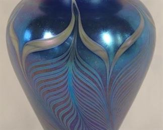 Vandermark Signed Pulled Feather Glass Art Vase