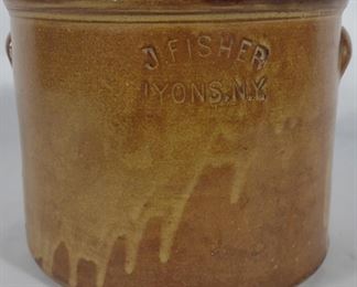 J. Fisher Lyons NY Glazed Stoneware Crock