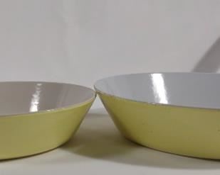 Le Creuset Yellow Enamel Skillet Pans (2)