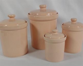 Set of Salmon Pink Ceramic Cookie Jars / Canisters